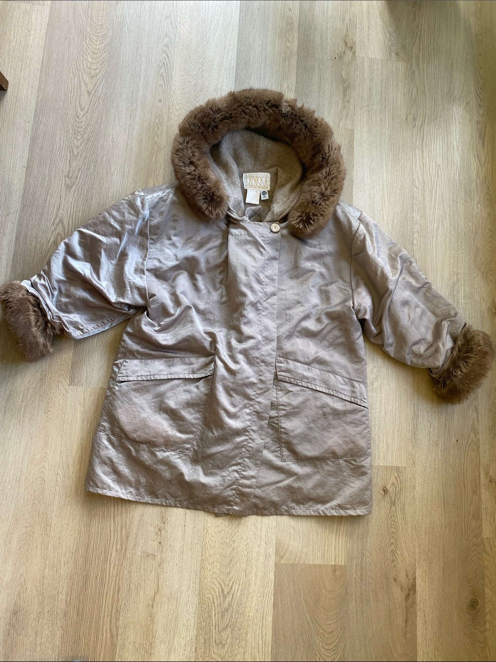 Vintage Linda Lundström La Parka 3-in-1 Coat Heather Grey Taupe Minimalist Small - Picture 3 of 14
